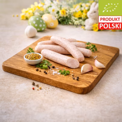 KO białe kiełbaski z kurczaka pastwiskowego bez azotynów na wielkanocnym stole
